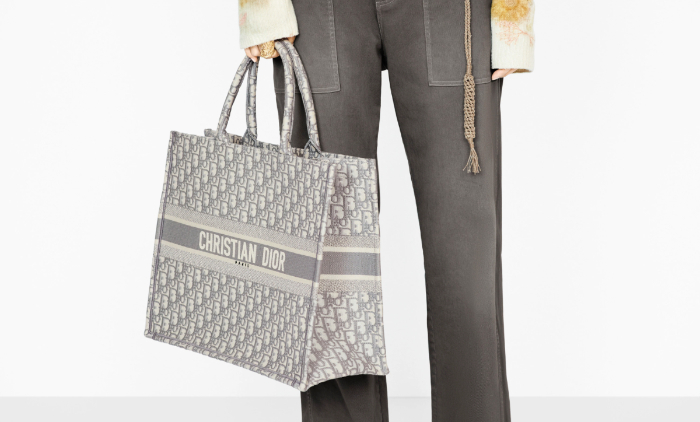 2022 DIOR加價|DIOR BOOK TOTE 輕便袋灰色 Dior Oblique 刺繡現價:$27,500